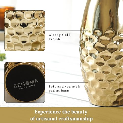 Image of BEHOMA Metal Hammered Vase for Home Decor, Golden