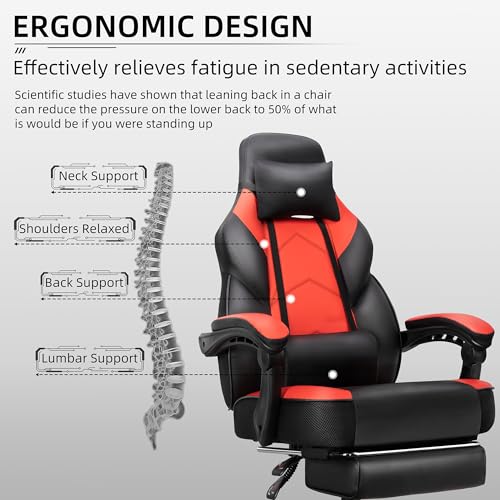 Image of Gaming Chair with Footrest, Massage Lumbar Support, Height Adjustment, and 360 Swivel Seat. Ergonomic Design for Gaming
