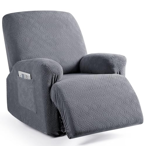 Recliner Chair Cover, 3-Pieces Stretch Recliner Covers for Recliner Chair Soft Reclining Chair Slipcover Jacquard Pattern Furniture Protector for Dogs Cats(Dull Gray)