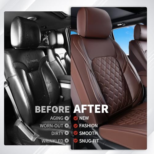 Image of Huidasource Ford F150 F250 Custom Seat Covers, Full-wrap Car Seat Protector Fit for Ford F150 2015-2026&F250 F350 F450 2017-2026 All Cab XL XLT Lariat King Ranch Platinum(Front Pair /Coffee)