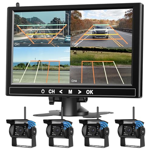 Zomolither Rückfahrkamera Kabellos Set mit 4 Kameras, 9\"-HD-Monitor & 170° Weitwinkel- Rückfahrkamera, IP68 wasserdicht, 18IR Nachtsicht, BSD für Funk/LKW/Anhänger/Bus/Van/Landwirtschaft Zomolither Rückfahrkamera Kabellos Set mit 4 Kameras, 9\"-HD-Monitor & 170° Weitwinkel- Rückfahrkamera, IP68 wasserdicht, 18IR Nachtsicht, BSD für Funk/LKW/Anhänger/Bus/Van/Landwirtschaft
