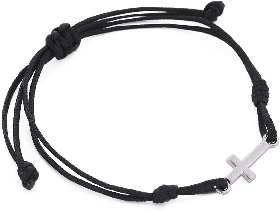 LIKGREAT Christian Cross Charm Handmade Braided Wax Cords Bracelet for Women