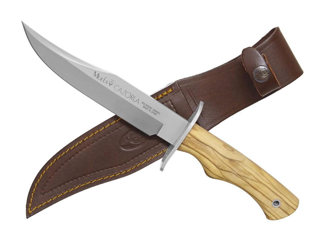 LO TRINCO YO Muela Cuchillo Cazorla CAZ-16OL con hoja de acero inoxidable MoVa y empuñadura de Madera de olivo para Caza, Pesca, Supervivencia y Bushcraft