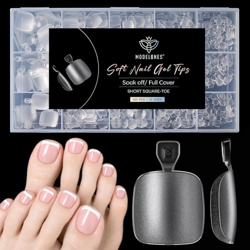 Image of Modelones Short Square Toe Nail Tips 510Pcs 15 Sizes Press On Toenails Squoval Soft Gel Tips Full Cover Matte Fake Toe Nails Extensions Pre-Etched Toe Tips for DIY Salon Use