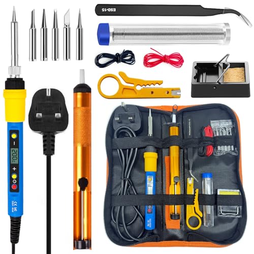 MOGAOPI Soldering Iron Kit, 80W LCD Adjustable Temperature 180-500°C Welding Tools, Solder Wire, Soldering Tips, Stand, Desoldering Pump, Tweezers 1 MOGAOPI Soldering Iron Kit, 80W LCD Adjustable Temperature 180-500°C Welding Tools, Solder Wire, Soldering Tips, Stand, Desoldering Pump, Tweezers
