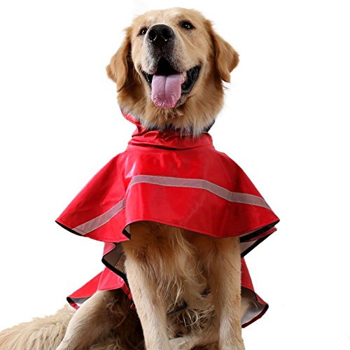 Kismaple Leggero Regolabile Libero Riflettente Impermeabile - Giacca Impermeabile per Cani - Cappotto Impermeabile con Cappuccio per le Piccole medio Grande Cani (Rosso, L(Chest:64-72cm;Neck:39-44cm))