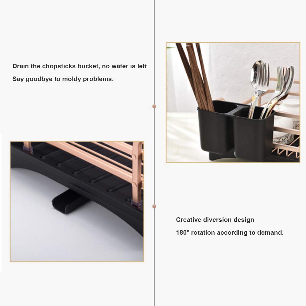 Stojak do suszenia naczyń ze stopu aluminium z płytą odpływową – oszczędzający miejsce uchwyt na blat kuchenny, elegancki czarny design dla wydajnego suszenia i organizacji