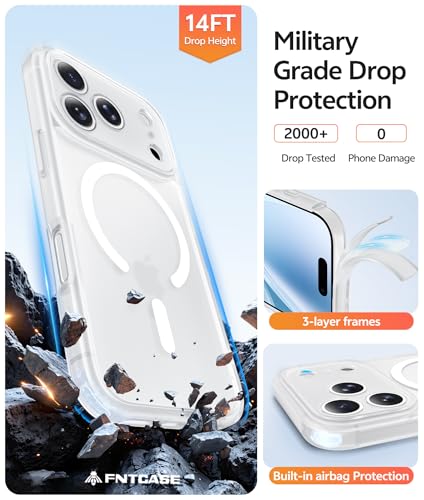 Image of FNTCASE for iPhone 17 Pro Max Case: [Compatible with Magsafe] Translucent Matte Cases with [Full Camera Protection] [Screen Protector] Military Grade Shockproof Protective Phone Cover - White