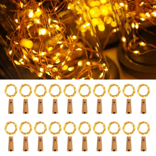 WPNCYK Bottle Lights with Cork 20 Packs Battery Operated LED Fairy Lights for Bottles 2m 20 LED Warm White String Lights for Wedding Christmas Party DIY Decor Indoor Outdoor Decoration
