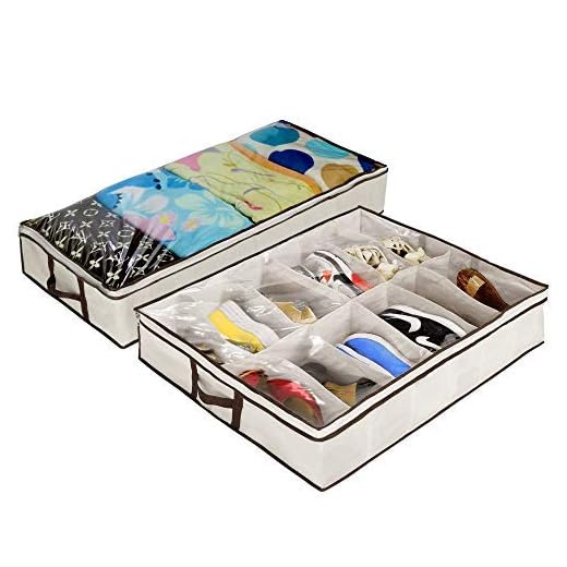 Ziz Home Under Bed Storage Set, Zippered Shoe Organizer & Storage Bag, | for Blanket, Linen, Duvet, Breathable Underbed Storage Bag and Shoe Organizer