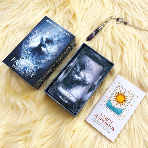Image of Dark Fantasy Tarot Deck, 78 Gothic Tarot Cards with Guidebook for Beginners, Shadow and Light Divination Deck for Self-Discovery, Spiritual Growth, Meditation and Witchcraft Practice