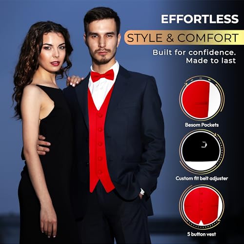 Oliver George 4pc Men's Solid Formal Suit Waistcoat Tuxedo Dress Vest Necktie Bowtie Handkerchief Set for Suit or Tuxedo3