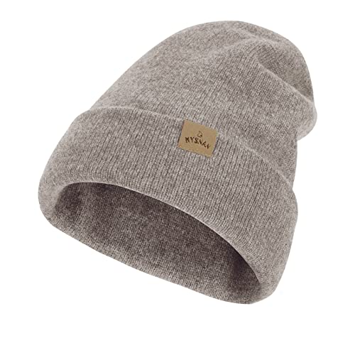 Hysnan Bonnet chaud en laine mérinos pour homme et femme - Double couche - Chaud - Revers tête de mort - Ski et patinage, Taupe mélangé