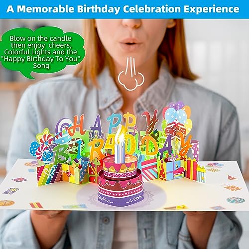 Image of 40th Pop-Up Musical Birthday Card, Blowable LED Candle for Women and Men