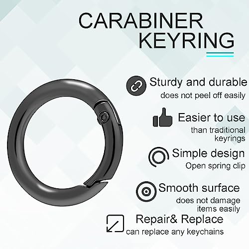 Image of CooBigo 3 /4 Inch Trigger Spring O Rings, Metal Round Carabiner Clip Snap Hook, Keyring Buckles for Replacement Purse Strap, Paracord Lanyard , Keychain Rings Hardware DIY Crafts Making 10Pcs Black