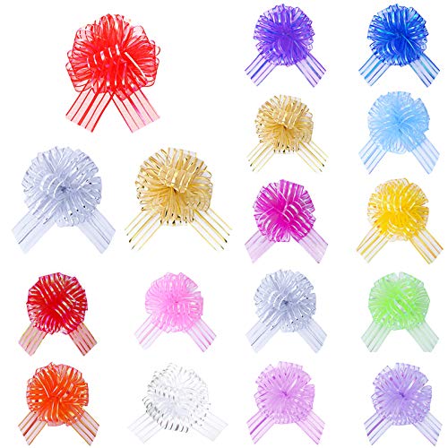 IHUIXINHE 17 Pcs Pull Bow Mixed Color Large Organza, Pull Bow Gift Wrapping Pull Bow with Ribbon for Wrapping, Decoration, Wedding Gift Baskets, 6 Inches Diameter