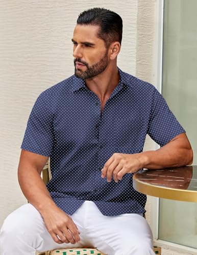 Image of COOFANDY Mens Short Sleeve Casual Button Down Shirts Summer Untucked Dress Shirts with Pocket