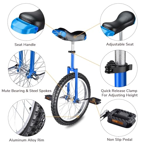 Image of AW 16 /18 /20 /24 Inch Wheel Outdoor Unicycle Adjustable Seat Exercise Bicycle | Fit Adults Kids Outdoor Sports Fitness Exercise, Various colors For Choice