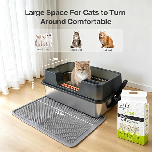 Arenero para gatos grande de acero inoxidable Pawise con tapa miniatura 5