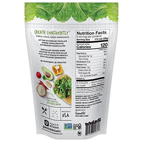 Modern Mill Farm Fresh Mixed Salad Topper By Gourmet Nut - Dried Figs, Walnuts, Sliced Almonds, Sweet Cherries & Roasted Pumpkin Seeds - Gluten Free, Kosher, Vegan Snack Mix Toppings - 6 oz (3 Pack)