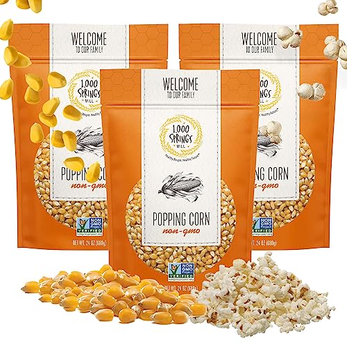 1000 Springs Mill - Non Gmo Popcorn | Healthy Snack For Microwave Or Stovetop | Bulk Dry Pop Corn Kernels | Resealable Bag | Vegan Friendly | 24Oz (Pack Of 3) #TOP30