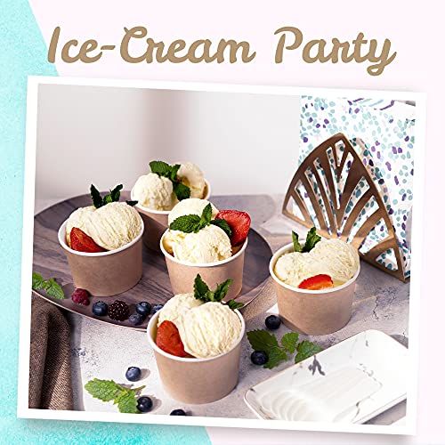 Image of MATICAN Paper Ice Cream Cups - 50-Count 9-Oz Disposable Dessert Bowls for Hot or Cold Food, 9-Ounce Party Supplies Treat Cups for Sundae, Frozen Yogurt, Soup, Brown