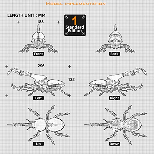 RXOLVGH05GZVD468S14L55N 3D-Metallpuzzle, Dynastes-Modell, 588 Teile, DIY-Montage, mechanisches Insekten-Bausatz, Steampunk-Modell, Puzzle, Schreibtischverzierung, Standardversion, rot