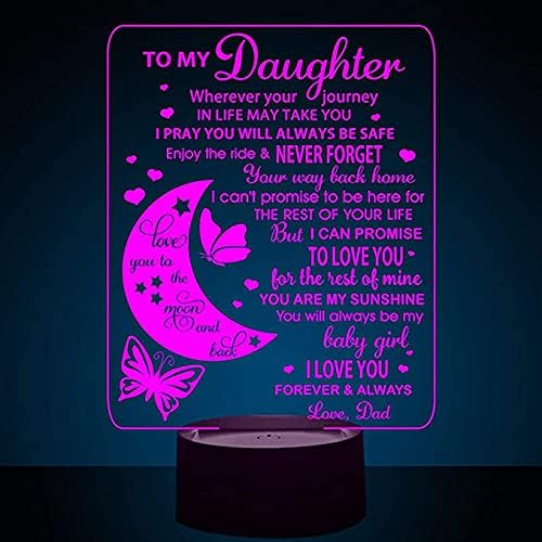Xdorra Butterfly & Moon Blessing Lamp to My Daughter, Creative Birthday Gifts 3D Illusion Moon Night Lights Colors Changing Bedroom Decor Gift & Birthday Gifts for Daughter