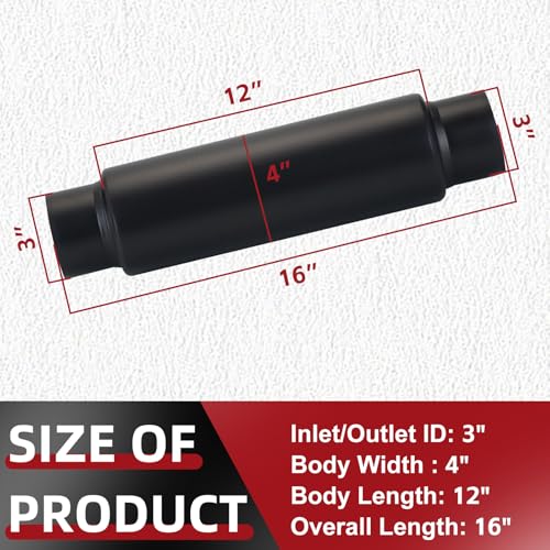 Image of LCGP 3 inch Inlet Universal Resonator Muffler, 3 inch Outlet 16 inch Overall Length Stainless Steel High Performance Muffler, Polished, Pass-Thru Design Black