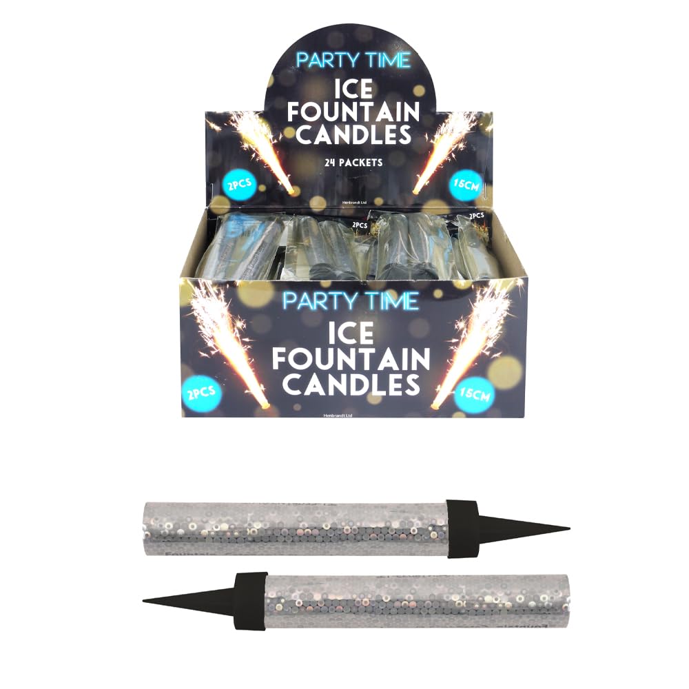 Concept4u Silver 12Cm 12Cm Silver Ice Sparkling Fountain Candles 48 Pk With Holder Cake Topper Sparkler For Birthday Anniversary Wedding Party Decoration (24 X 2 = 48 Pices)
