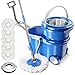 12L Magic Wheel Spin Mop and Stainless Steel Rotating Bucket Set for Floor Cleaning with 3Pcs Microfiber and 1 Pc Floor Brush Mop Head