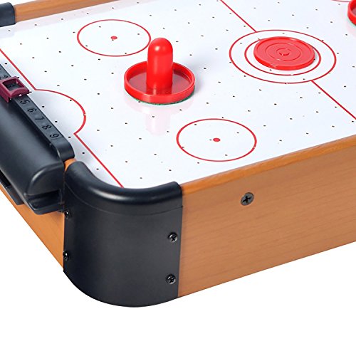 WIN.MAX Mini Air Hockey Tisch mit Zubehör Airhockey-Tisch Spielfeld Schiebern Pucks Puscher und Torzähler Tischspiel für Groß und Klein Holz – Bild 4