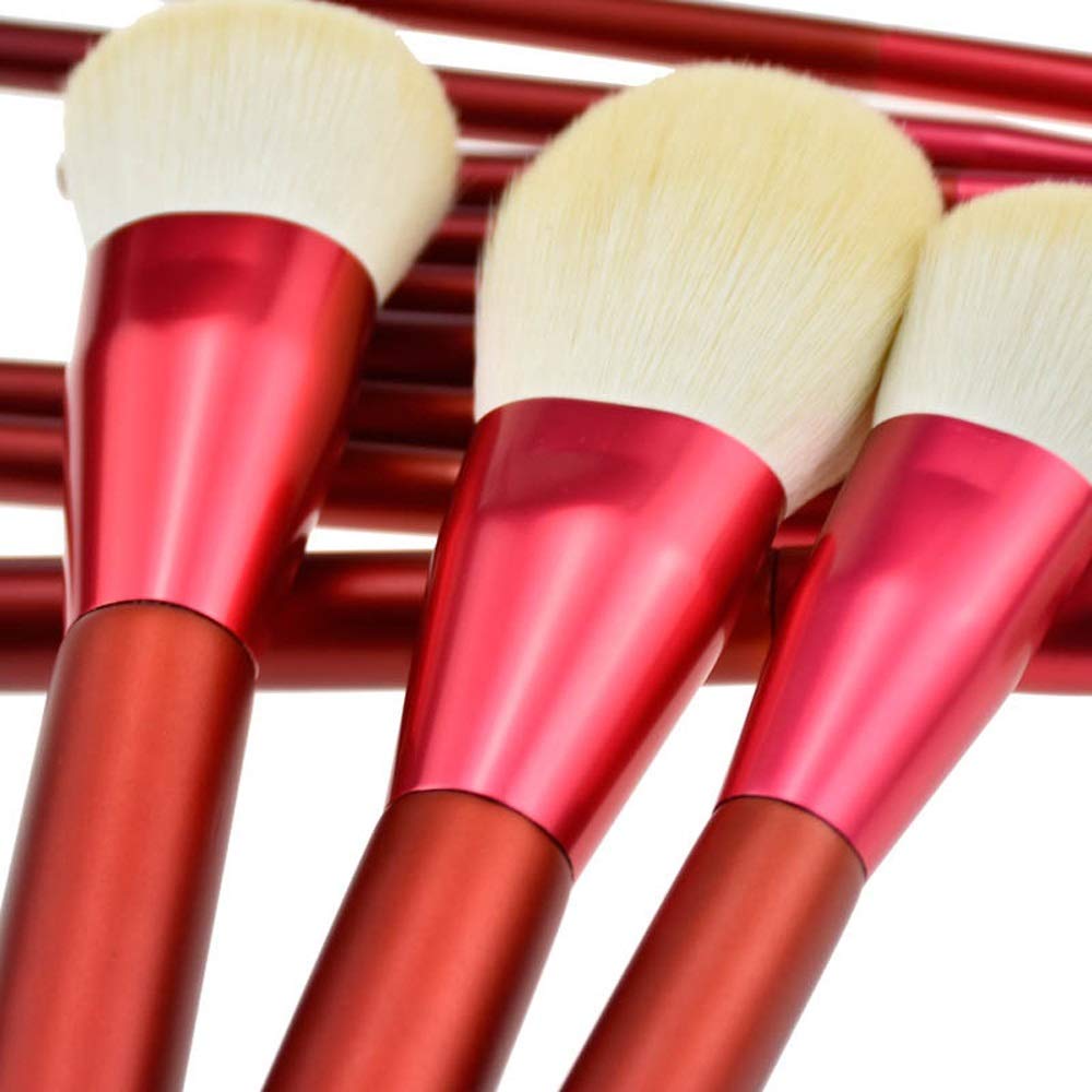 Set di 12 pennelli per Il Trucco - Pennello per Eyeliner Liquido Rosso in Fibra Sintetica Morbida per ombretto e Labbra(Red)