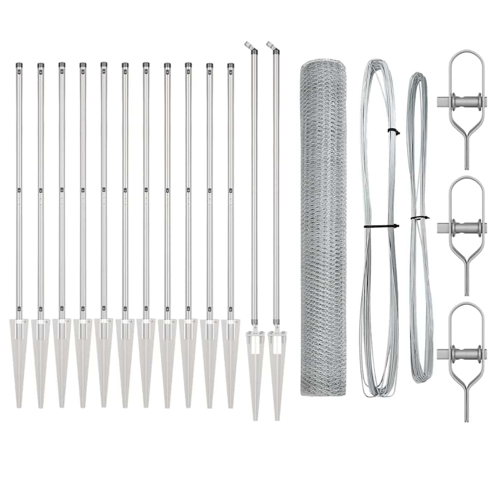Outdoor Fence Post Silver 25 x 1.2 m Steel Mesh Garden Security Barrier Set with Corrosion Resistant Finish for Terrace Yard Enclosure