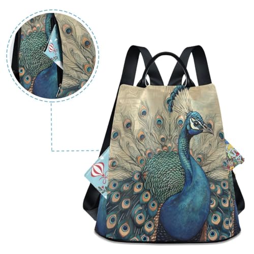 Image of ALAZA Vintage Peacock Trips Hiking Camping Rucksack Pack for Women