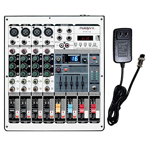 Professional Audio Mixer, Phenyx Pro PTX-15 Mixing Console, 4 Channels, USB Input, Stereo