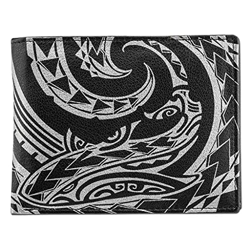 Hawaiian Shark Tattoo Flip ID Billfold Wallet for Men, Genuine Leather, 