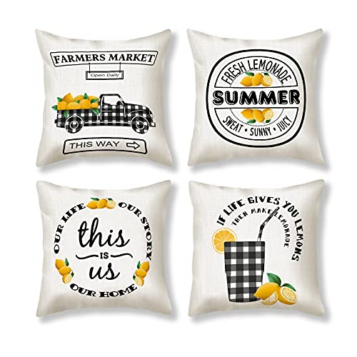 VIIVEI Sommer-Dekorationen, Zitronen-Kissenbezüge, 45.7 x 45.7 cm Cover
