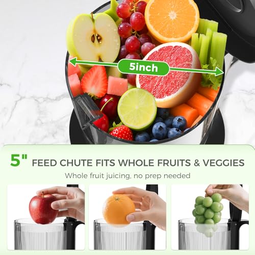 Cold Press Juicer, YASHE Juicer Machine with 5'' Large Feed Chute for Whole Vegetables and Fruits, Juice Maker with Self Feeding, High Juice Yield, Easy to Clean, Black - Image 5
