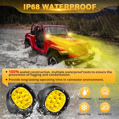 Auxbeam LED Amber Fog Lights 4 inch 90W, Round Offroad Lights 9000LM Yellow Driving Light Bar, Off Road Spot Light Pods Bumper Ditch Work Lamps for Trucks Wrangler Motorcycle UTV