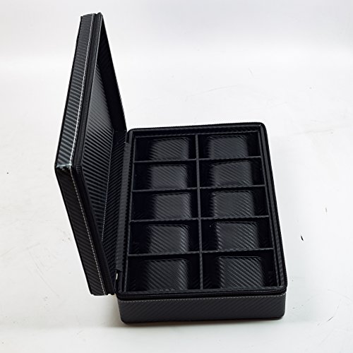 Timelybuys 10 Watch Briefcase Black Carbon Fiber Zippered Travel Storage Case 50Mm Father's Day #TOP4
