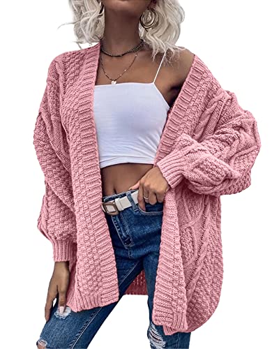 Image of Dyexces Womens Oversized Cable Knit Long Sleeve Lantern Cardigan Sweaters