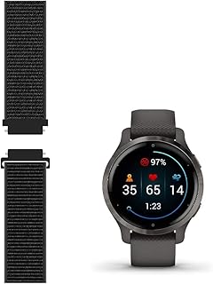 LeiOu Sport Mesh Nylon Strap Compatible with Garmin Venu, Sq, 2, 2S GPS Smartwatch Bands Replacement for Women Men Wristband - Black (4.7'-6.3')