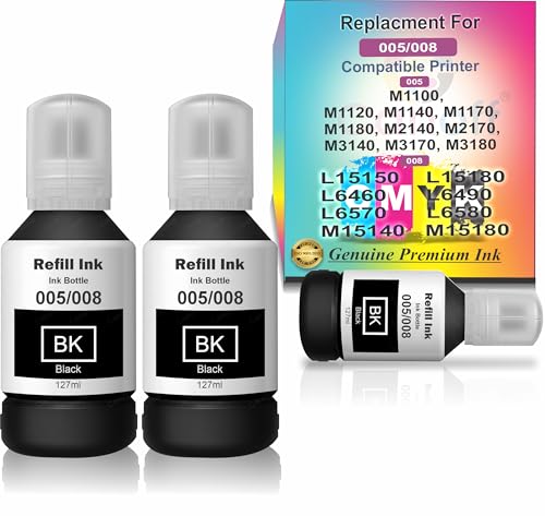 Image of CANOFF 127ml Black Refill Ink Bottle Compatible with 005 /008 Ink Tank M1100, M1120, M1140, M1170 L6460 /L6490 /L6550 /L6570 Printers | High Yield, Smudge-Free Printing (005 /008 Ink Black 3pc. x 127ml)
