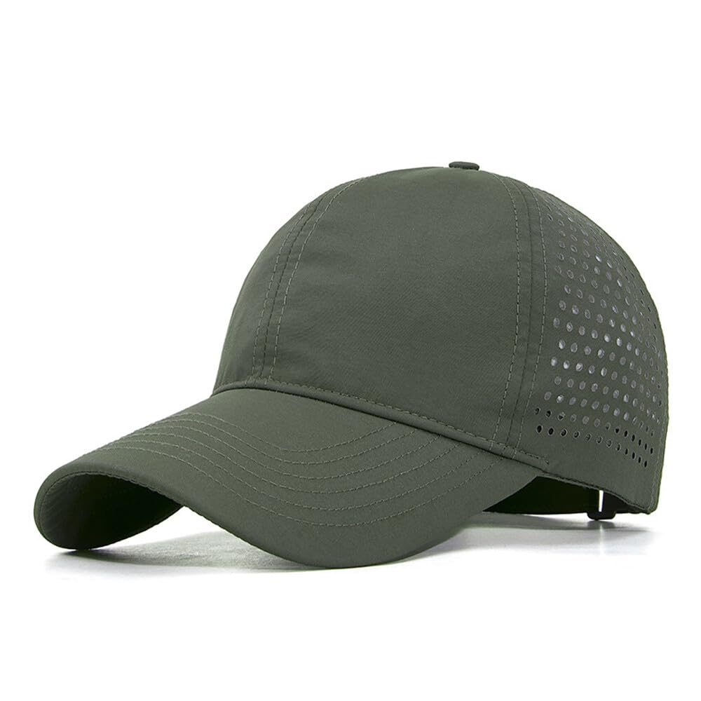 TecHong Quick Dry Baseball Cap - Adjustable Sun Hat Unisex Summer Breathable Dad Cap for Outdoor Sports Army Green