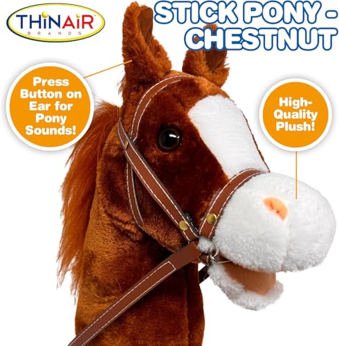 Image of Playful Minds Horse Riding Stick | Handcrafted Plush Hobby Horse Sticks | Handsewn Head, Sturdy Wood Stick | Plus Neighing & Clip-Clop Sounds for Kids Toddlers Preschoolers | Chestnut Red Style