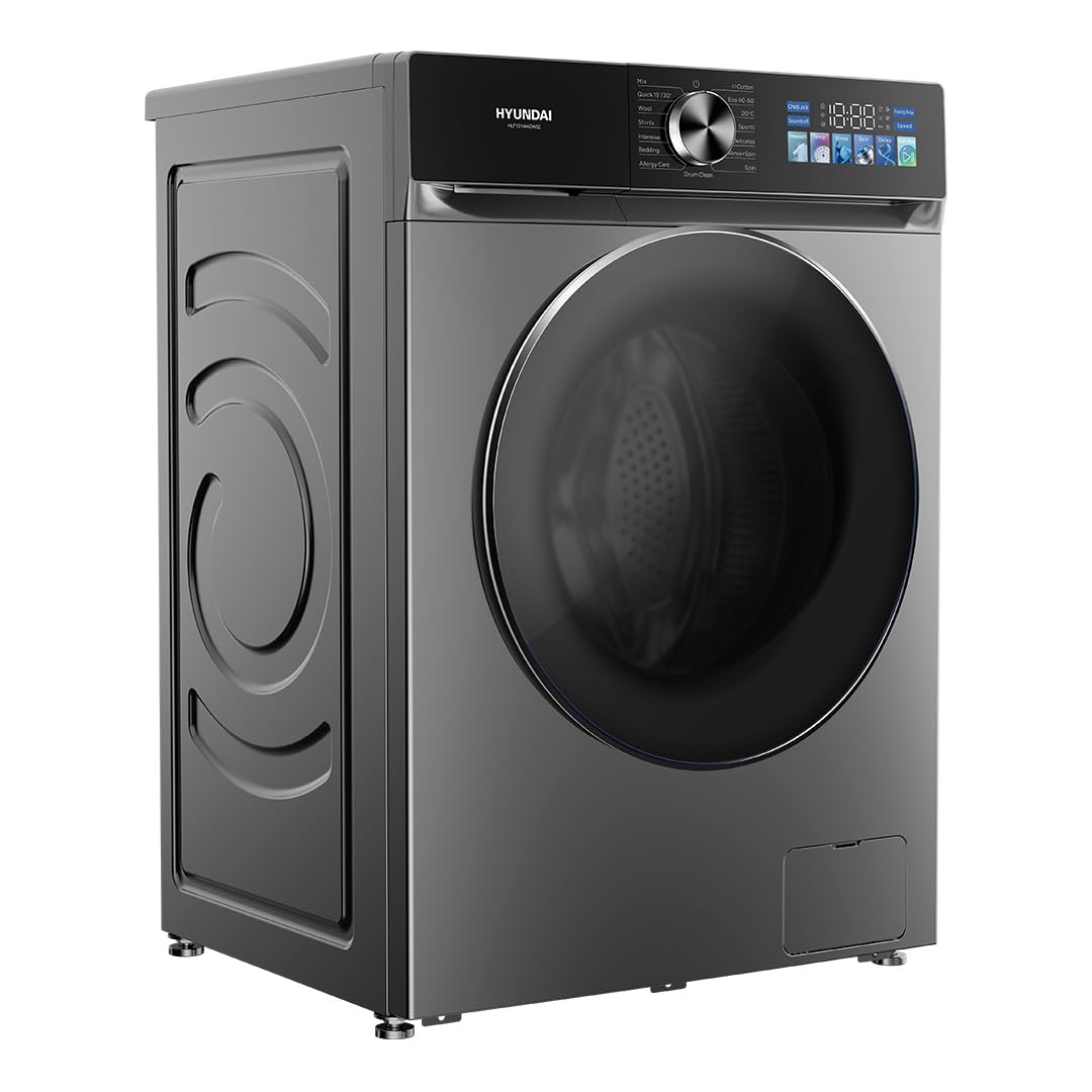 Hyundai Lavadora 8 kg Carga Frontal, Inox, HLF814IADI00. 1400W, 1400 rpm, Motor Inverter, 15 Programas, Eco-logic System, Tambor Acero Inoxidable, Clase de Eficiencia Energética A