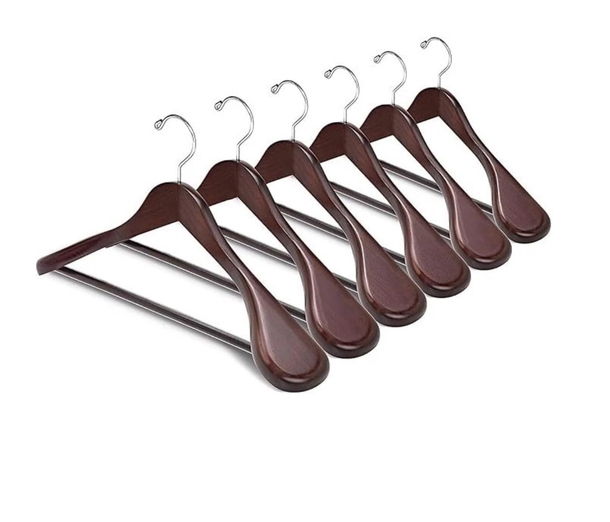 Brambles Home Premium Wooden Suit Hangers, Dark Brown, 44.5cm Wide Shoulder, Rotating Hook, Pack of 6