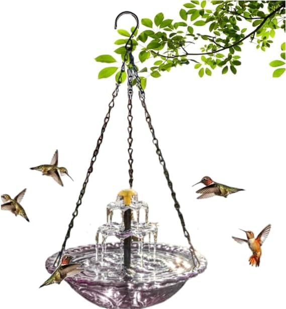 2026 New Solar Hanging Bird Bath Fountain Set Birds Water Feeder Bowl (purple)