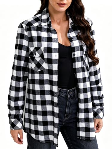 Image of Match Women's Long Sleeve Plaid Flannel Shirt #2021